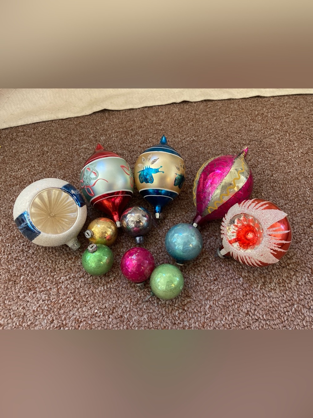 Vintage MCM mercury glass Christmas ornament group mica indents teardrop - 11